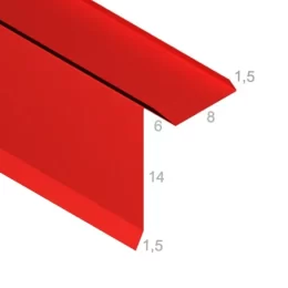 Wiatrownica pod blachę lub blachodachówkę 14-8-6-1,5-1,5 cm - Gotowa obróbka blacharska - widok z góry po skosie wraz z wymiarami produktu - pokazany przekrój tej gotowej obróbki blacharskiej