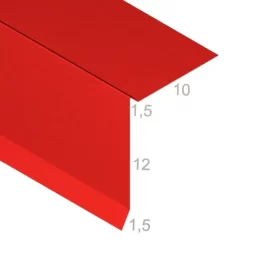 Wiatrownica pod gont lub papę 12-10-1,5-1,5 cm - Gotowa obróbka blacharska - widok z góry po skosie wraz z wymiarami produktu - pokazany przekrój tej gotowej obróbki blacharskiej