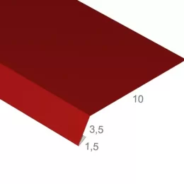 Pas nadrynnowy na dach skośny 10-3-5-1,5 cm - Gotowa obróbka blacharska - widok z góry po skosie wraz z wymiarami produktu - pokazany przekrój tej gotowej obróbki blacharskiej