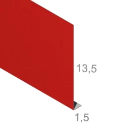 Pas podrynnowy 13,5-1,5 cm - Gotowa obróbka blacharska - widok z góry po skosie wraz z wymiarami produktu - pokazany przekrój tej gotowej obróbki blacharskiej