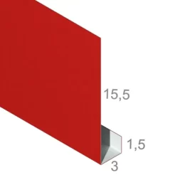 Pas podrynnowy 15-5-3-1.5 cm - Gotowa obróbka blacharska - widok z góry po skosie wraz z wymiarami produktu - pokazany przekrój tej gotowej obróbki blacharskiej